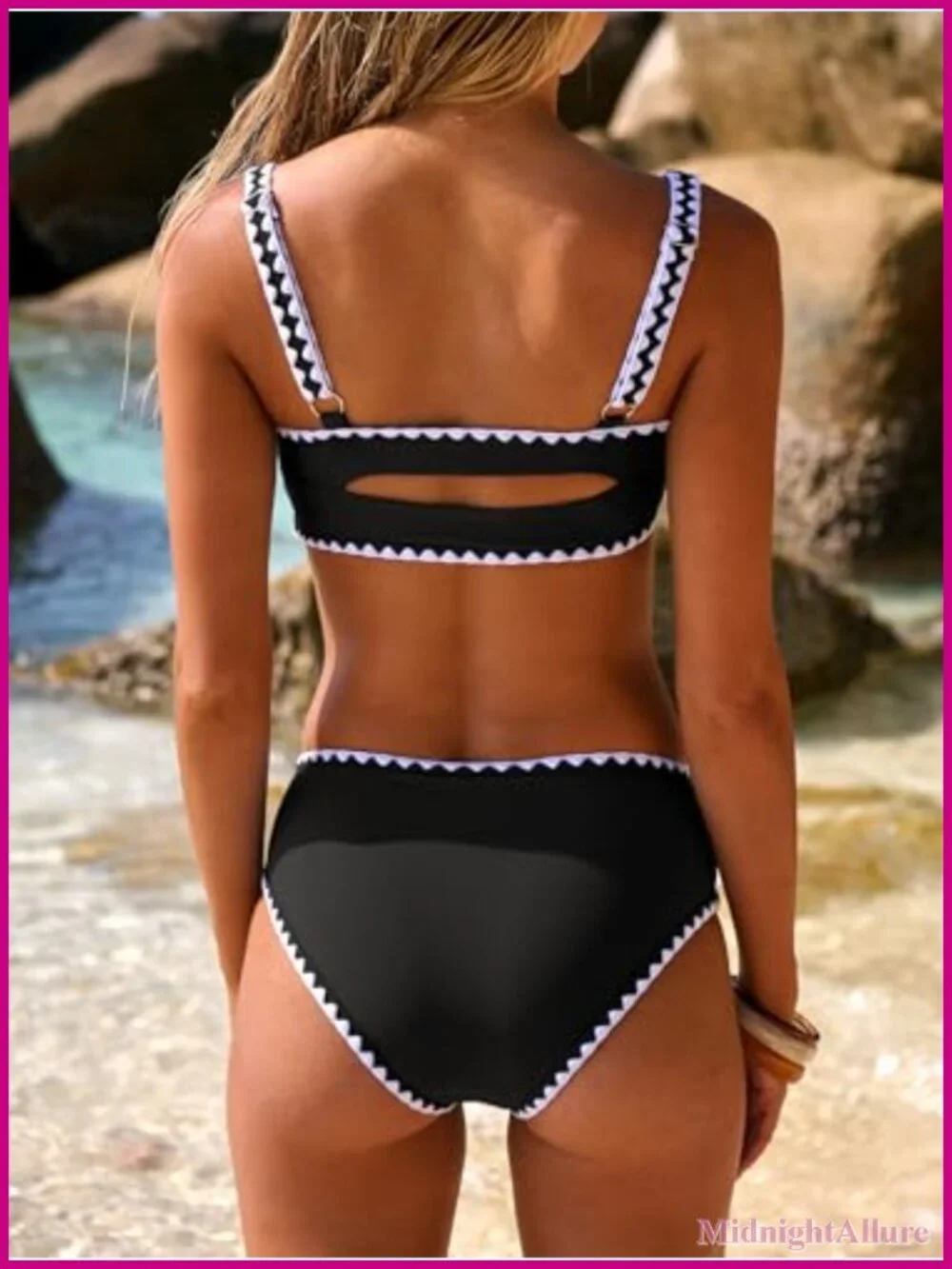 Women's Two Piece Bikini Set Ribbed Front Ruched Mid Waisted Adjustable Straps